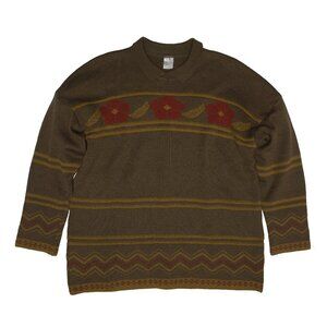 FILATO FOLCO (Italy) Folk Art Intarsia Tuck Stitch Bermuda Collar Pullover : L